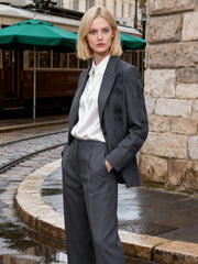 Ruched Tailored Long Sleeve Blazer-boutique