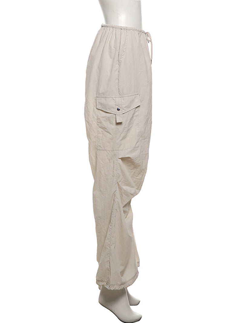 Drawstring Waist Wide Leg Cargo Pants Baggy Trousers