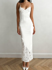 Sexy Lace Patchwork Backless Maxi Dress