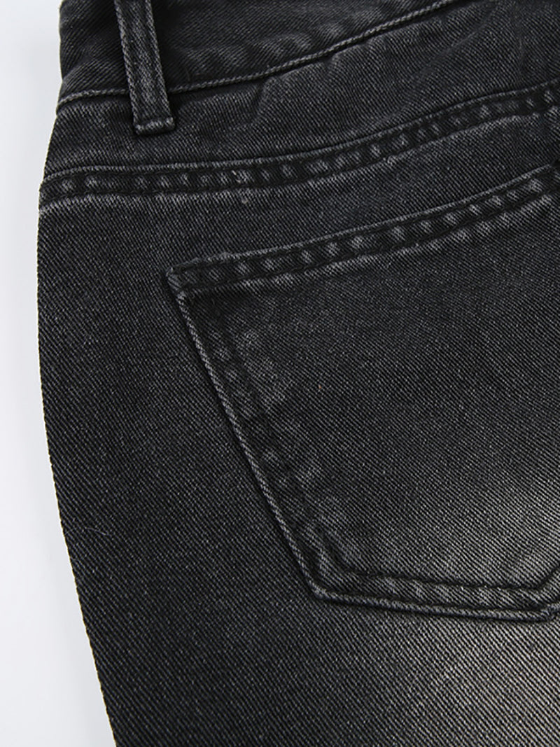 Fashion Rhinestone High Waist Straight Jeans