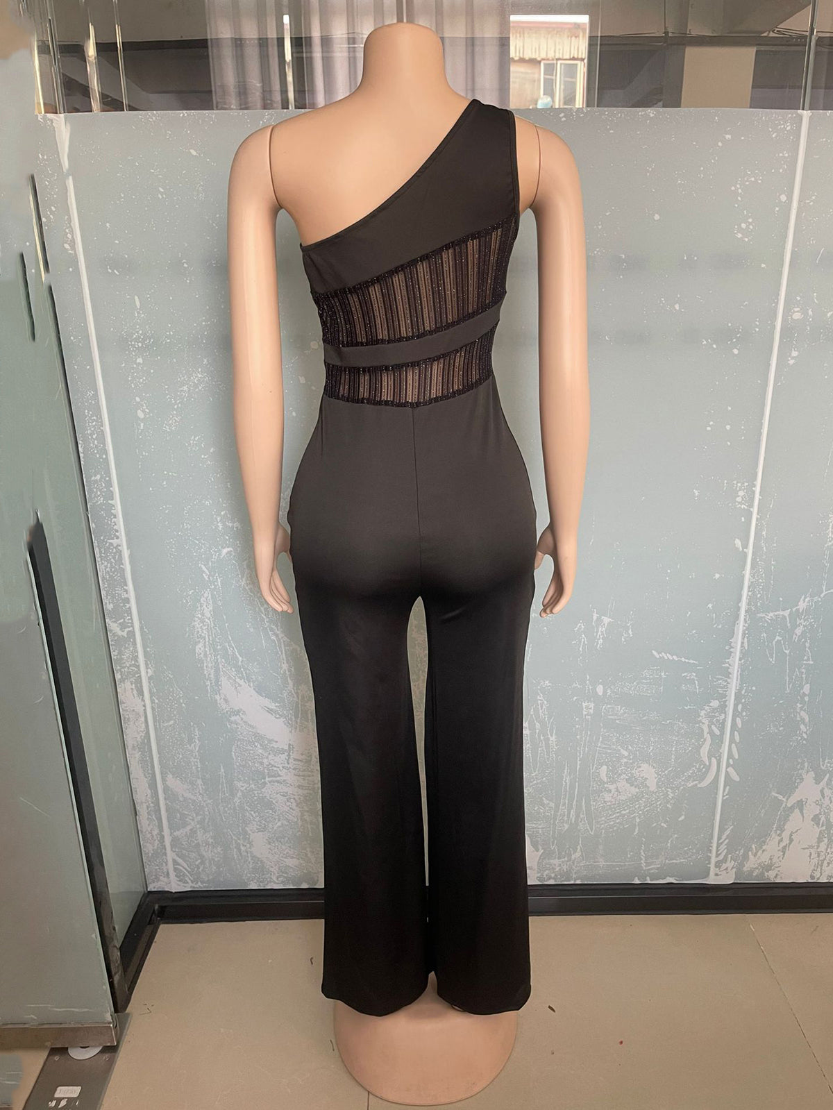 Sexy One Shoulder Slit Sleeve High Waist Jumpsuit