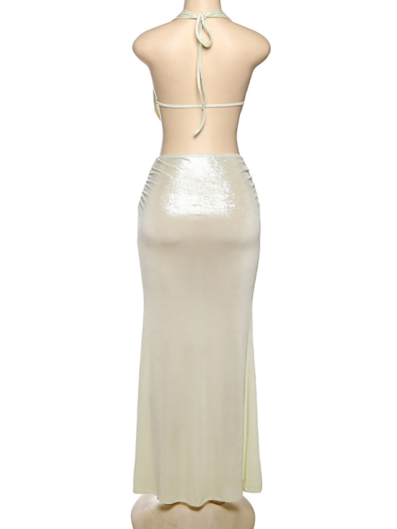 Sexy Halter Backless Top Long Skirt Club Sets
