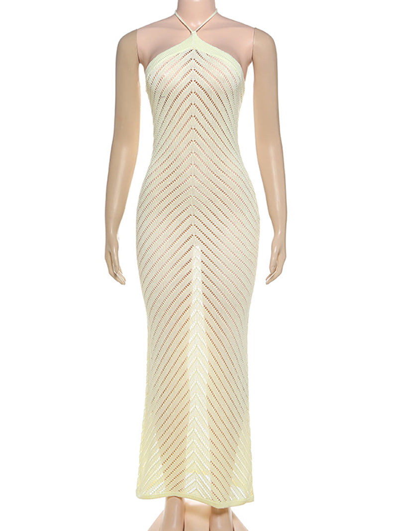 Sexy Knit Hollow Out Backless Halter Dress