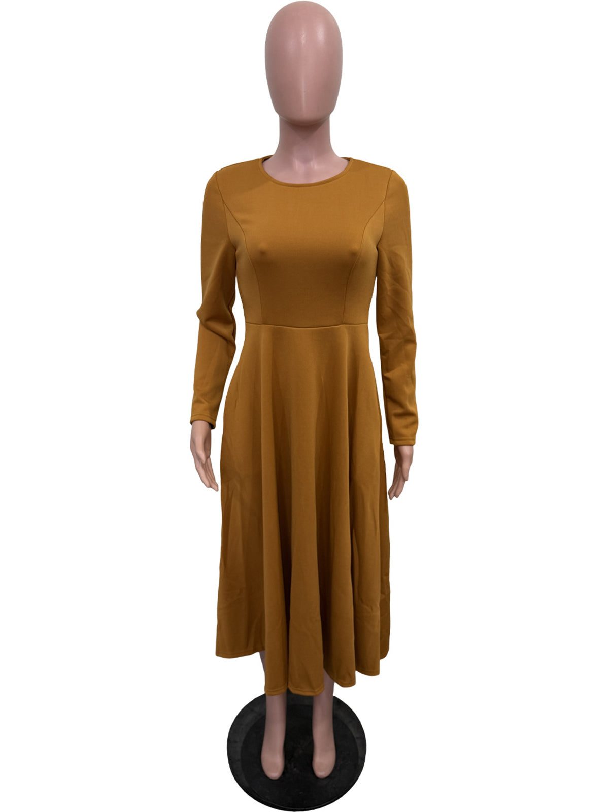 Elegant Round Collar Cinched Waist A-Line Dress