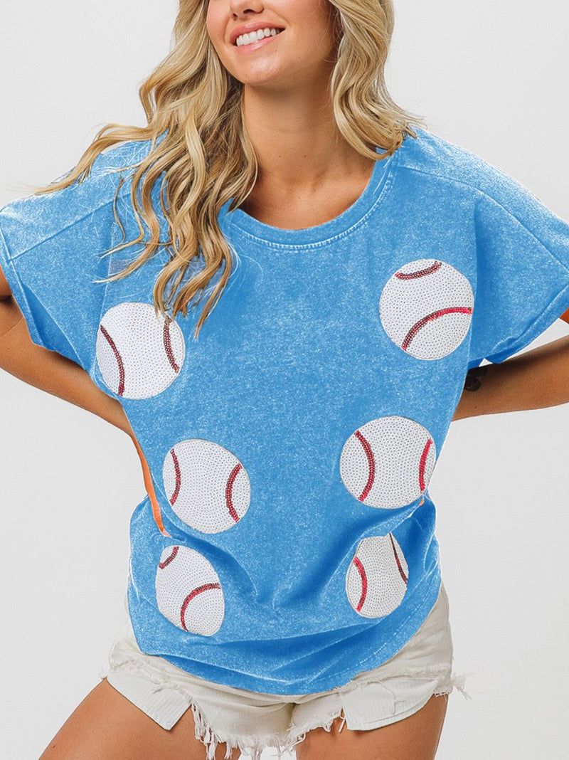 Baseball Sequin Embroider T shirt