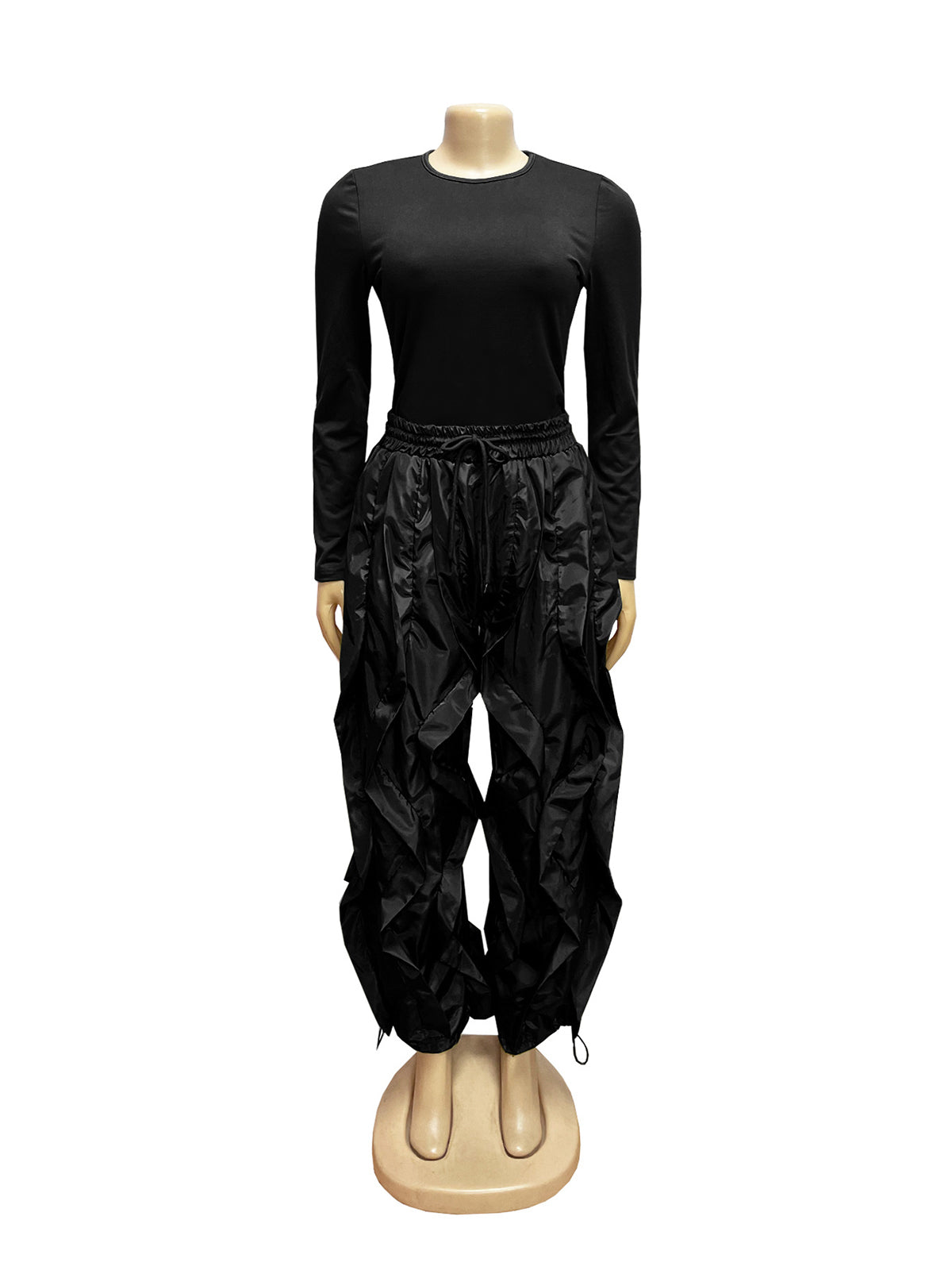 Casual Bodysuit And Ruffle Wide Leg Pants Two Piece Set