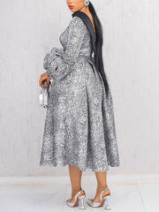 Snakeskin Print Patchwork Cinched Waist A-Line Dress
