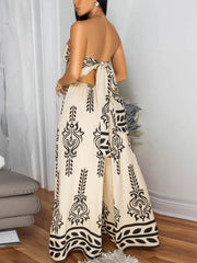 Fashion Print Strapless Slim Wide Leg Jumpsuit