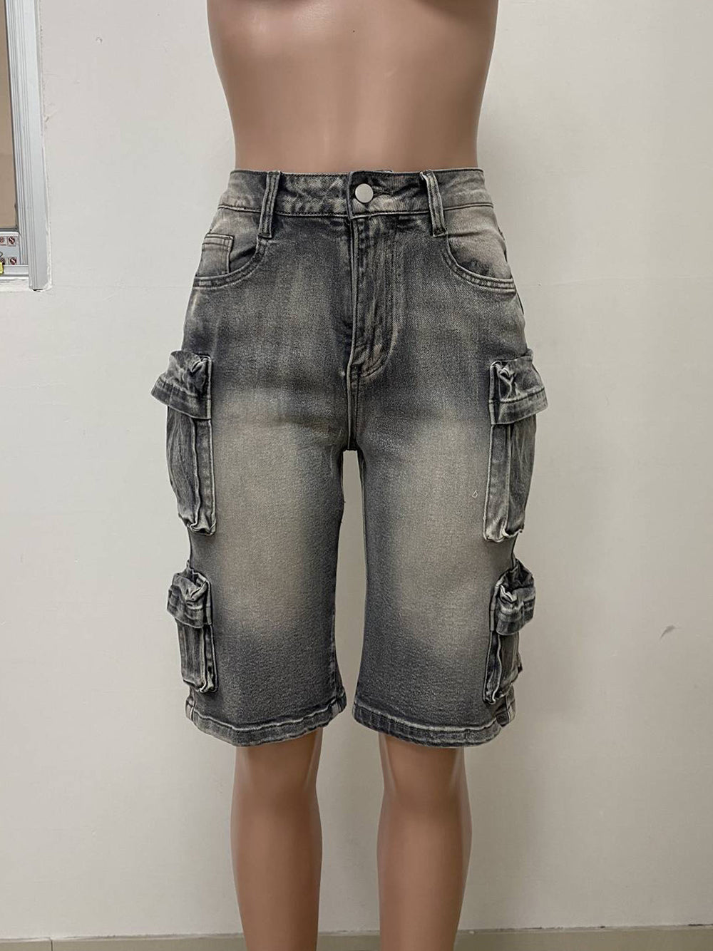 Casual High Wais Knee Length Denim Shorts
