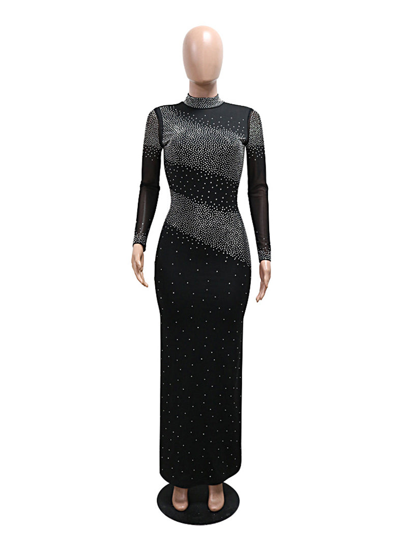 Sexy Rhinestone See Through Nightclub Maxi Dress