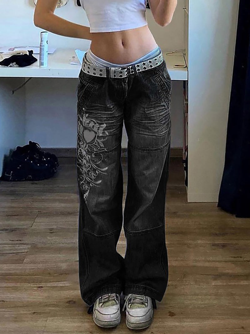 Fashion Print Low Waist Straight-leg Jeans