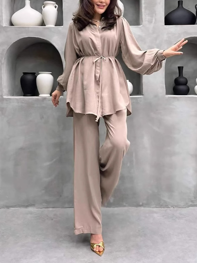 Fashion Loose Lace-up Shirt Casual Pants Set