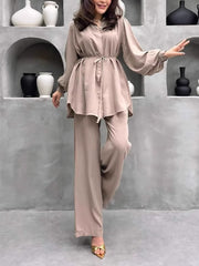 Fashion Loose Lace-up Shirt Casual Pants Set