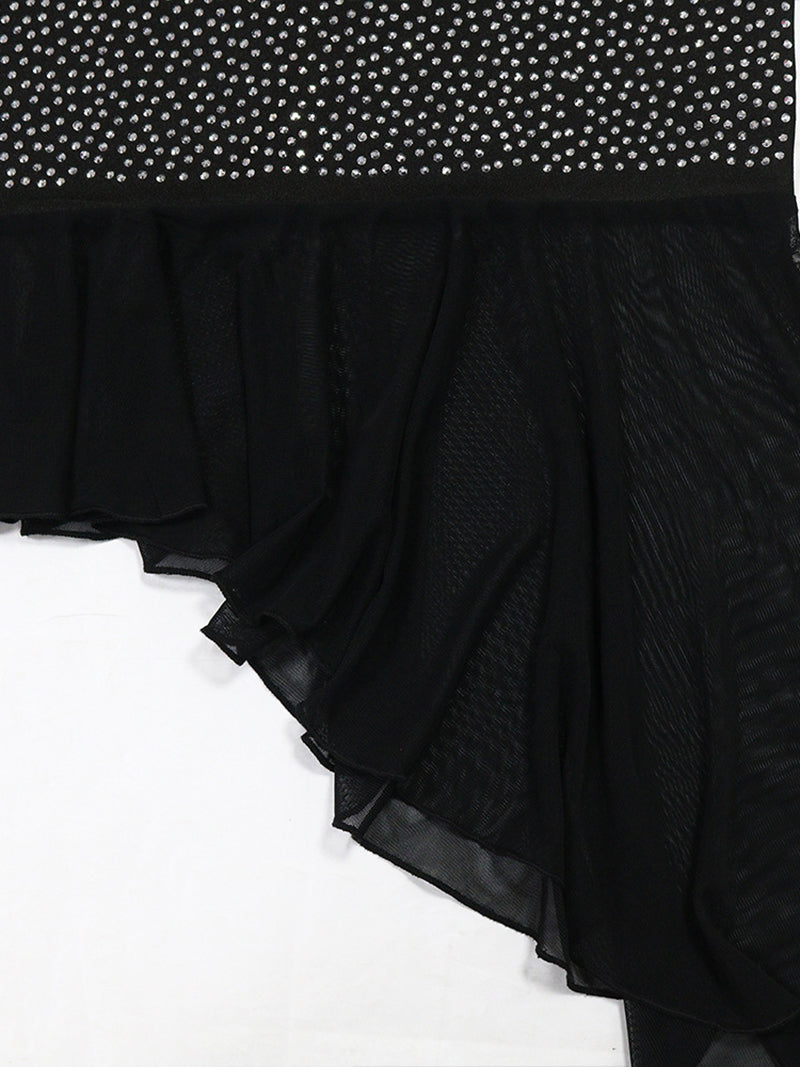 Sexy Rhinestone Ruffles Mesh Patchwork Mini Dress