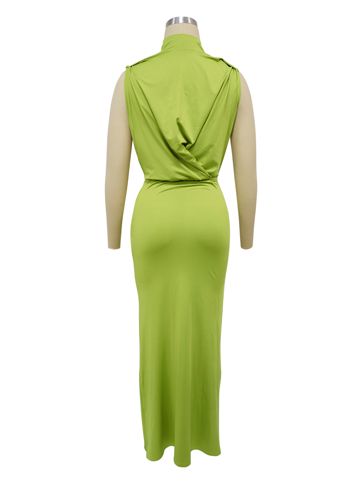 O-neck Split Ruched Stacked Bodycon Maxi Dress