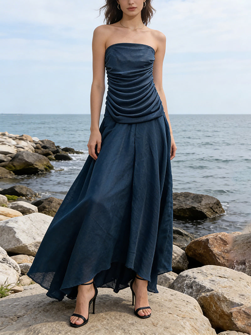 Sexy Strapless Ruched Maxi Dress