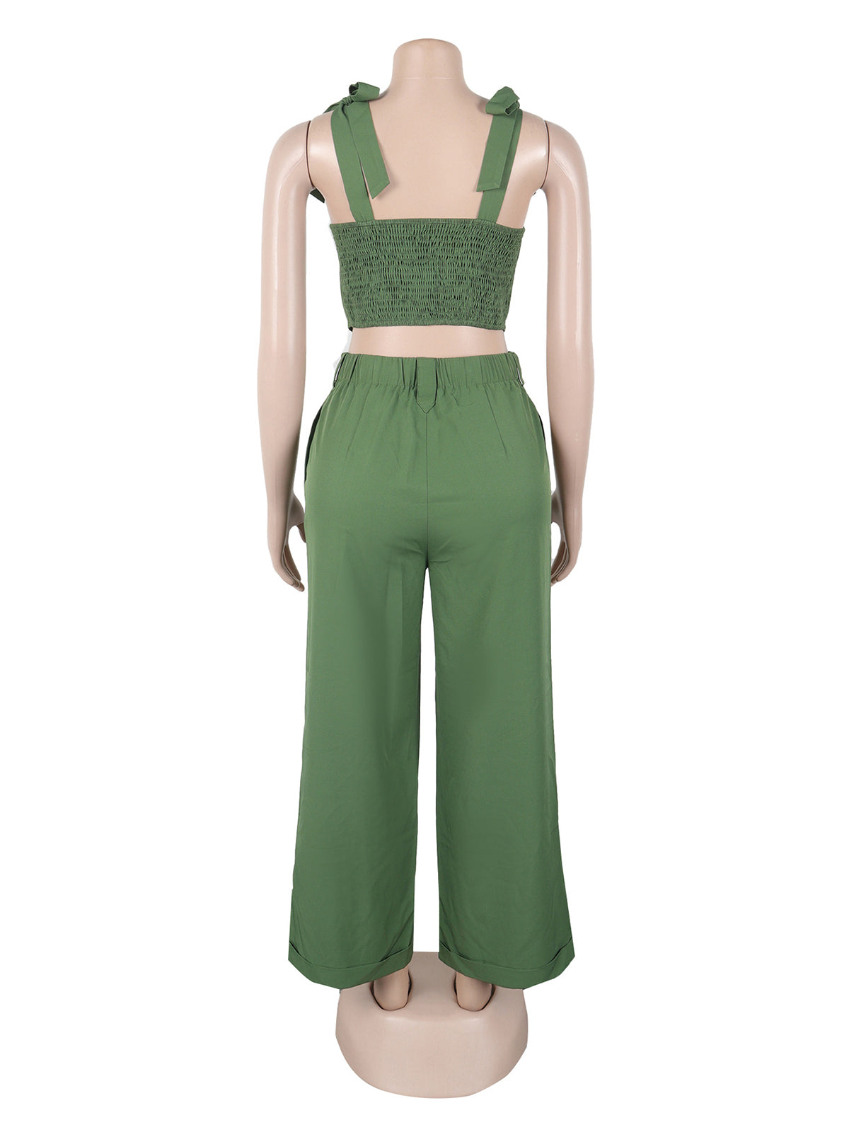 Bandage Shoulder Crop Top Wide Leg Pants Casual Set