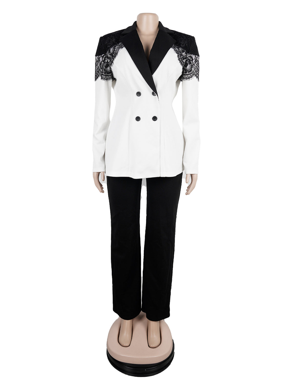 Elegant Lace Patchwork Slim Blazer And Pants Suit