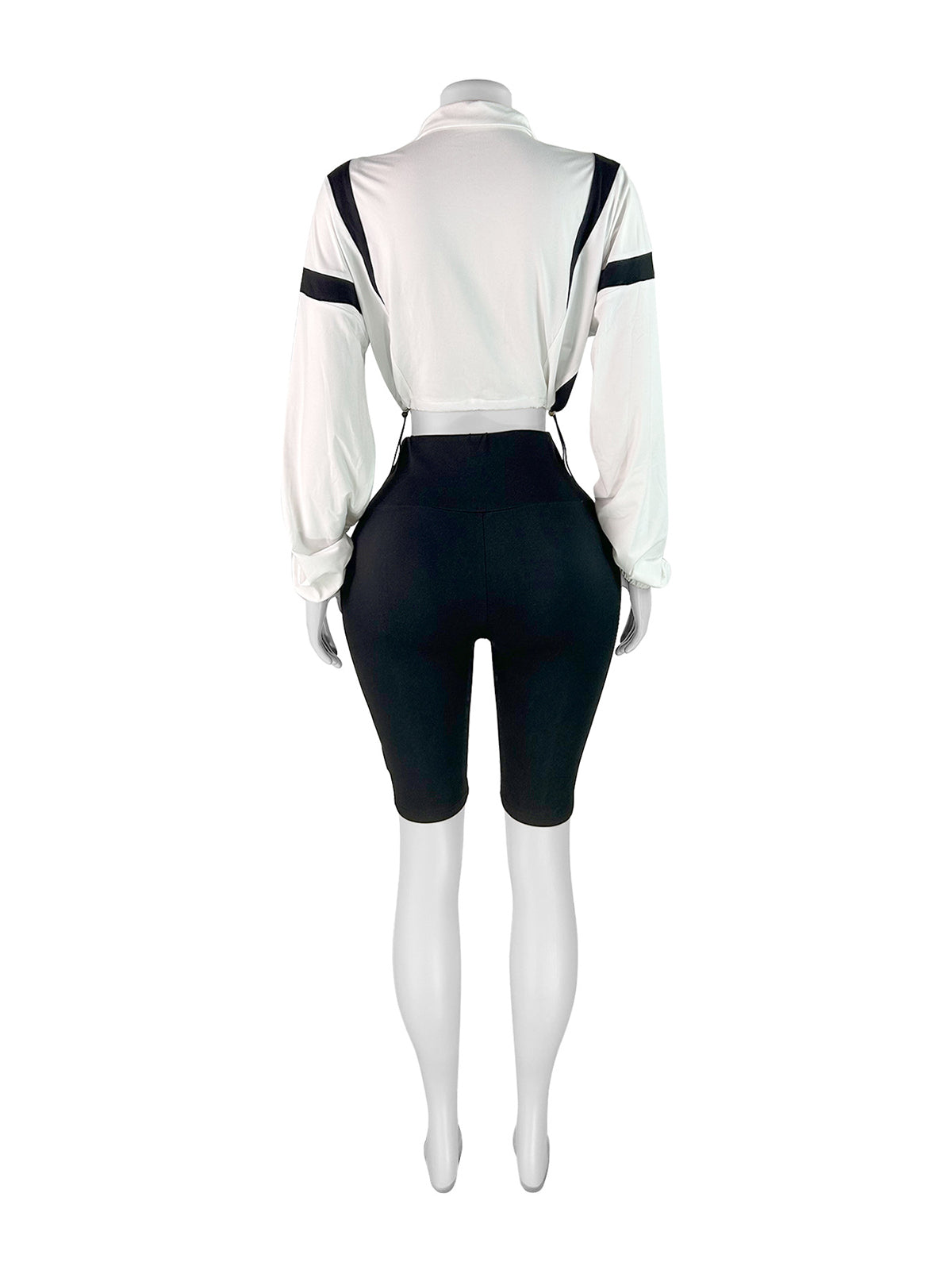 Contrast Color Drawstring Zipper Sweatshirt Shorts Sets