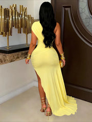 Asymmetric Ruched Mini Dress with Side Drape