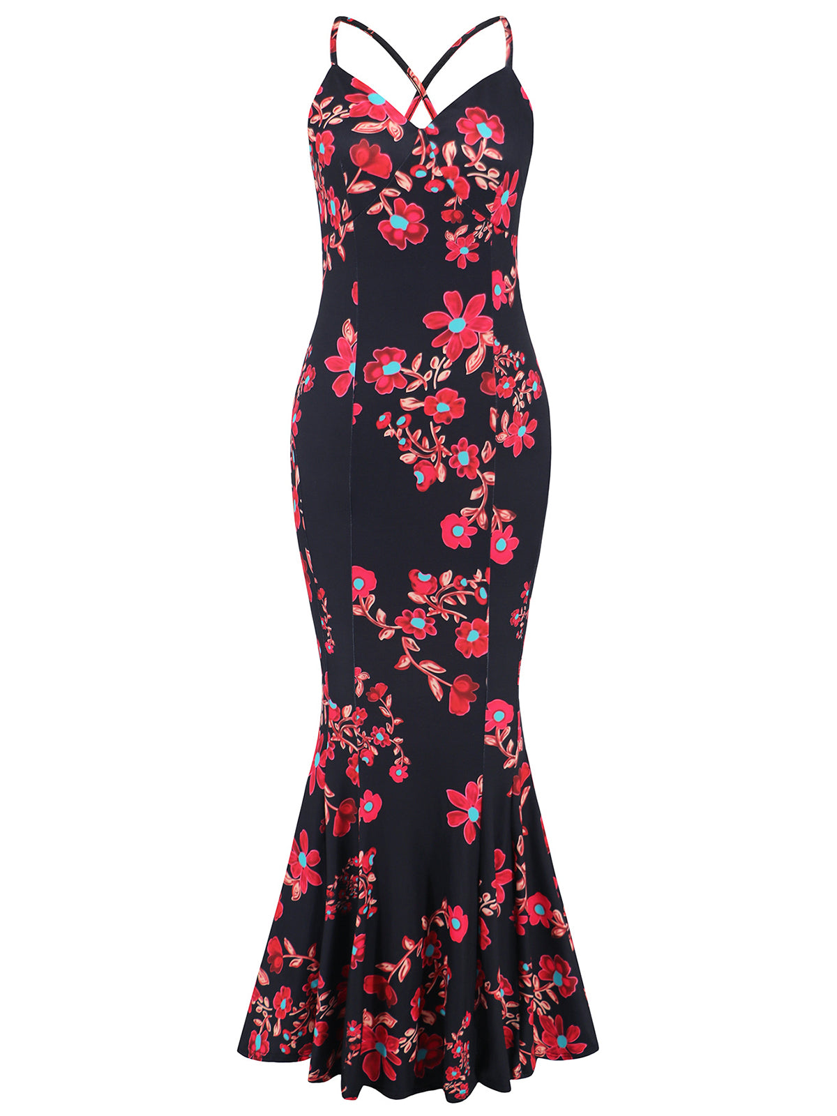 Sexy Spaghetti Strap Print Slim Fishtail Dress