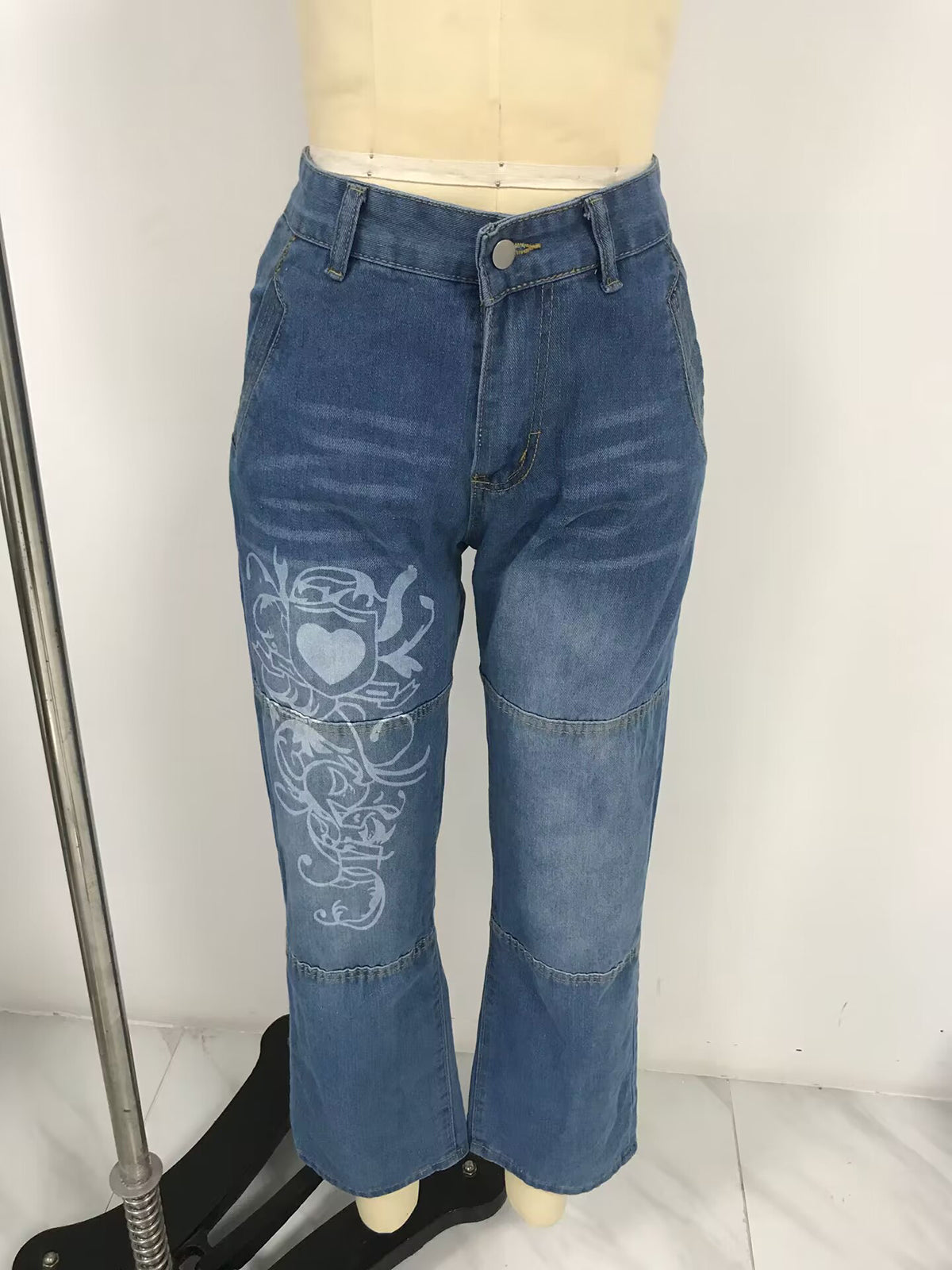 Fashion Print Low Waist Straight-leg Jeans