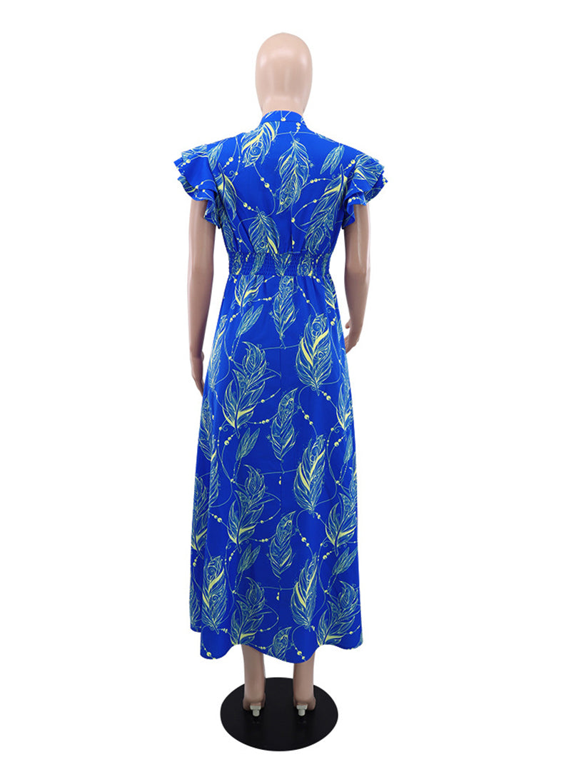 Fashion Print Ruffle A-Line Long Dress