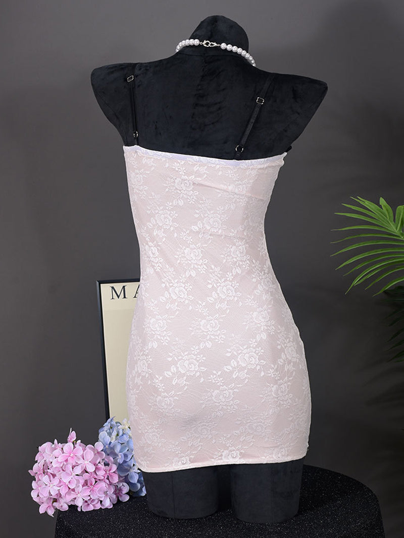 Sexy Spaghetti Strap Lace Edge Bodycon Dress