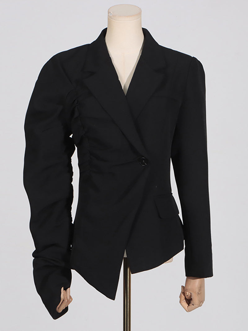 Fashion Ruched Sleeve Asymmetrical Blazer