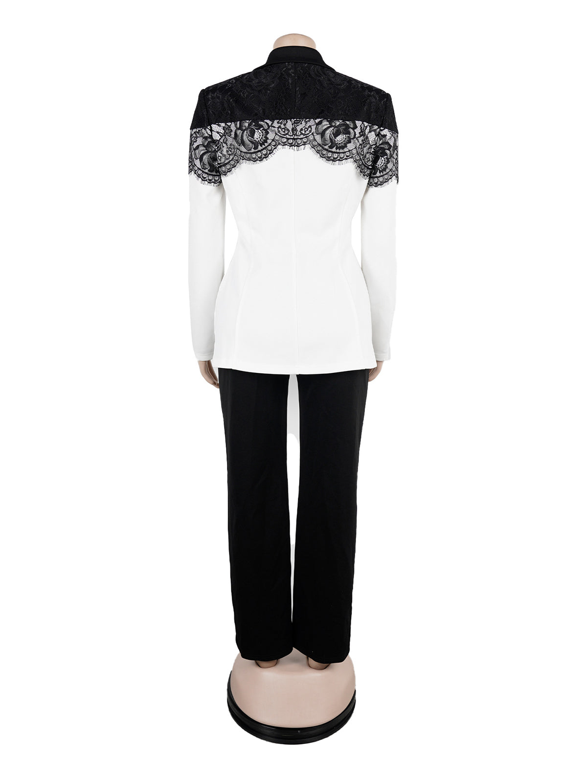 Elegant Lace Patchwork Slim Blazer And Pants Suit