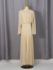 Ruched Contrast Round Neck Maxi Dress-boutique