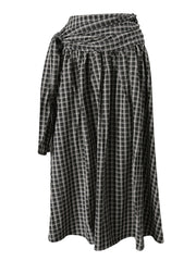 Casual Asymmetric Draped Plaid Long Skirt