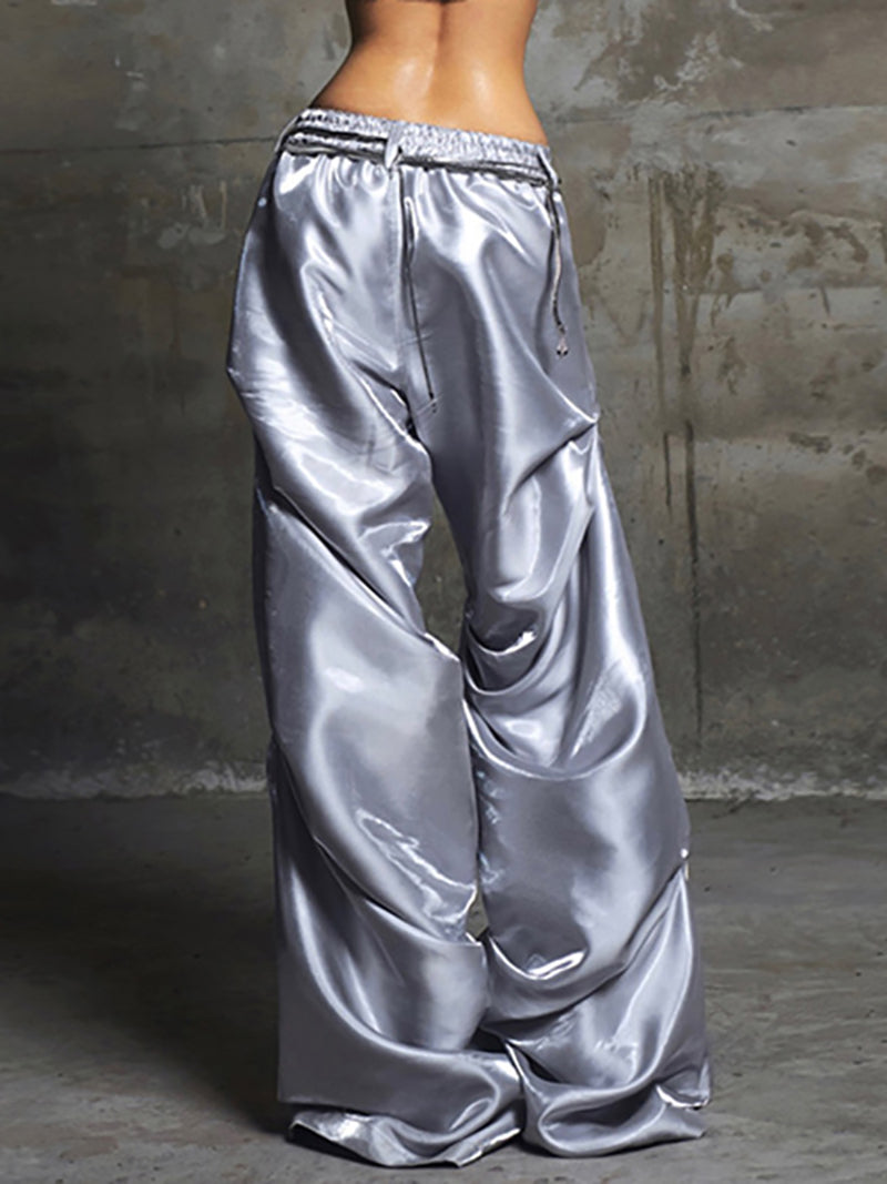 Punk Metallic Color Print High Waist Wide Leg Pants