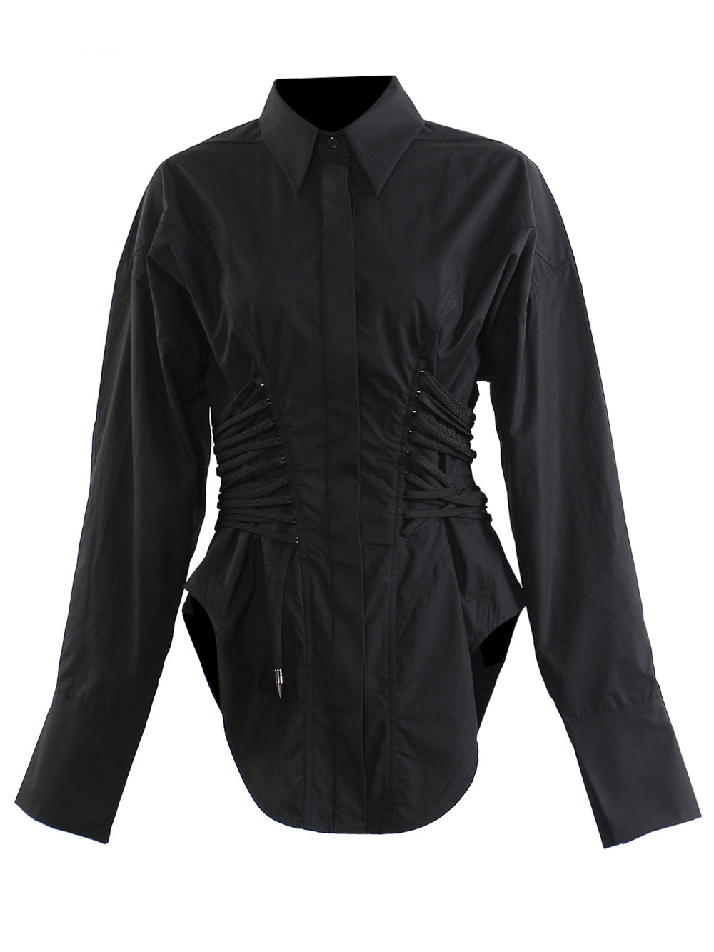 Fashion Lace-up Cinched Waist Asymmetric Shirt Dress
