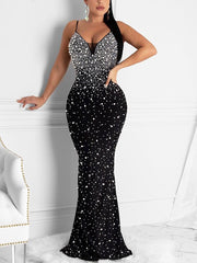 Sexy Spaghetti Strap Backless Rhinestones Evening Dress