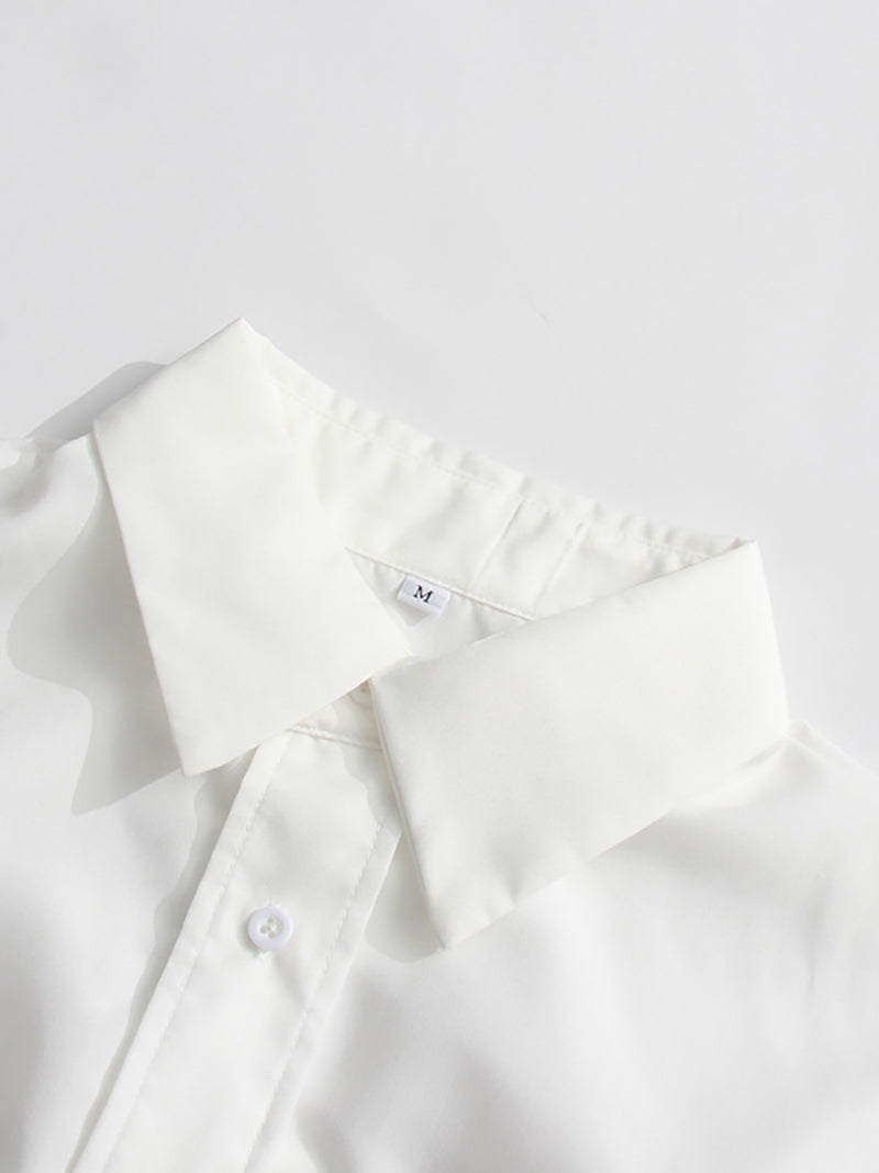 Casual Embroider Asymmetric Cropped Shirt