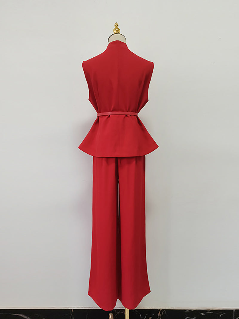 Fashion Sleeveless Single-breasted Top and Trouser Set