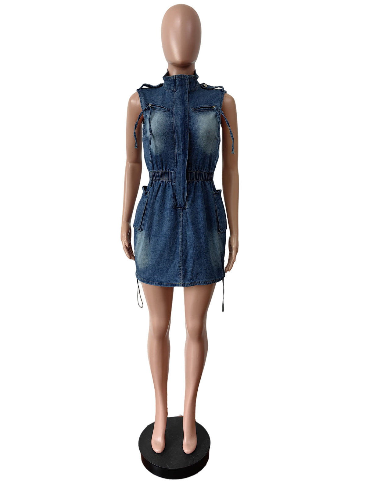 Fashion Denim Pocket Cargo Mini Dress