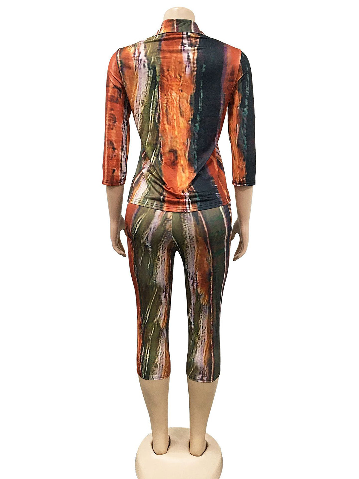 Print Turn-Down Collar Shirt Shorts 2 Piece Casual Sets
