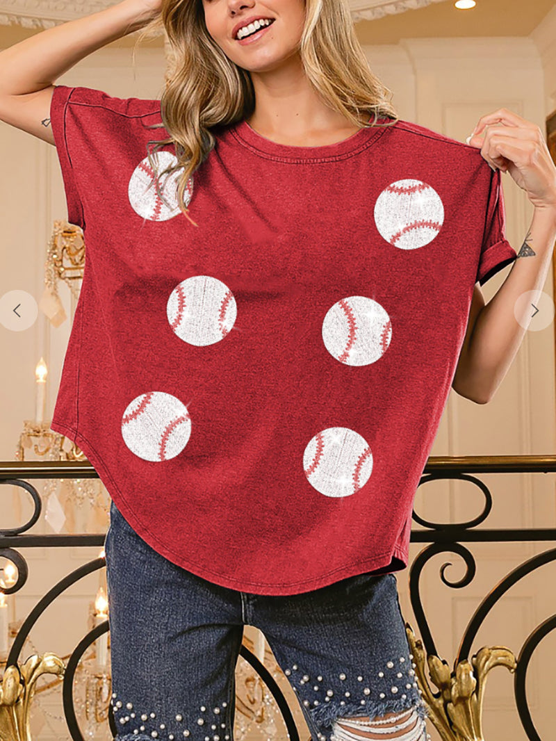 Baseball Sequin Embroider T shirt