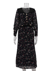 Elegant Print Ruffle Lapel Party Slim Dress