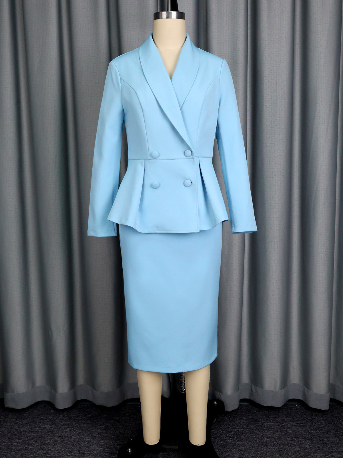 Fashion Double Breasted Ruffled Blazer and Skirt Set