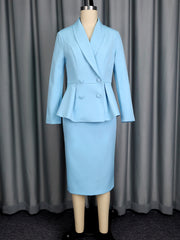 Fashion Double Breasted Ruffled Blazer and Skirt Set