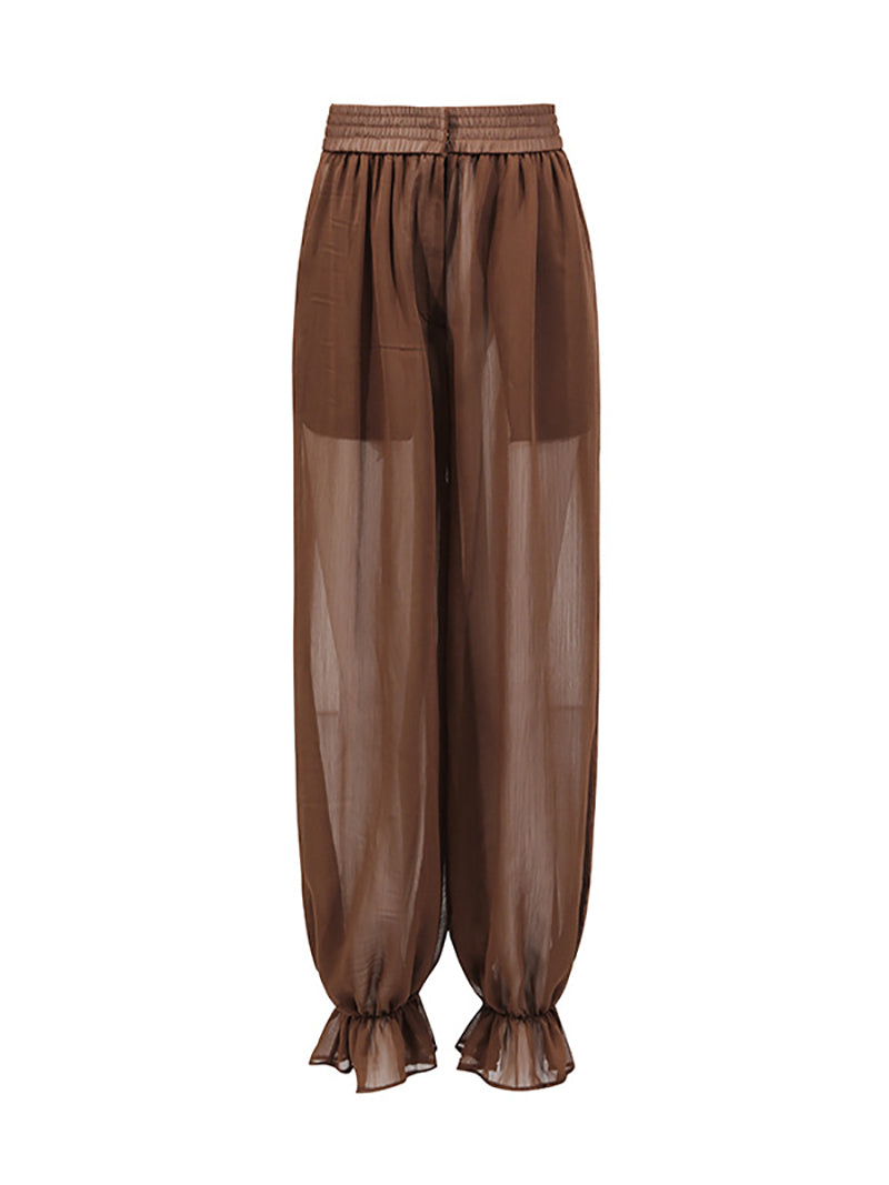 Fashion Turn-down Collar Mesh Shirt And Pants Set