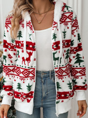 Christmas Print Hooded Cardigan Coat