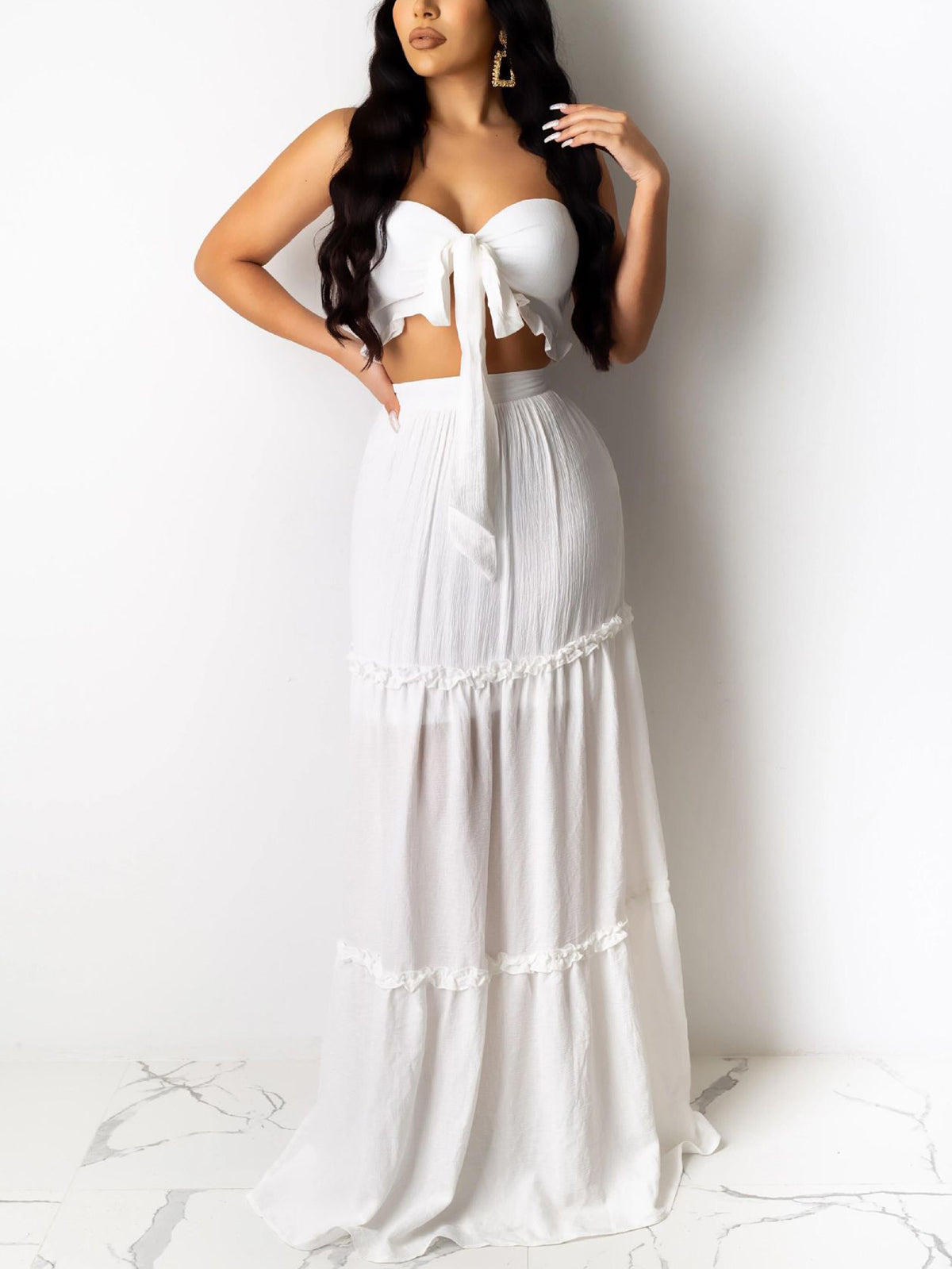 Sexy Strapless Bandage Maxi Skirt Set