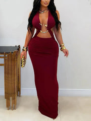 Sexy Backless Ruched Corset Maxi Dress