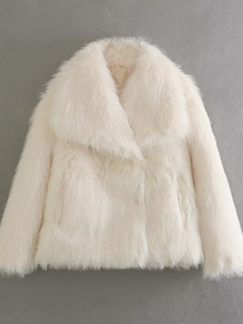 Fluffy Turn Lapel Faux Fur Warm Coat