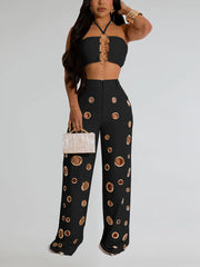 Sexy Backless Crop Top and Wide Leg Pants 2-Piece Sets
