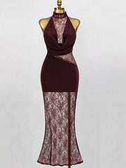 Lace Halter Mermaid Evening Gown-boutique